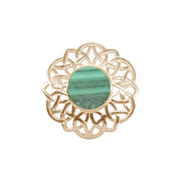 Yellow Gold Malachite Round Celtic Brooch