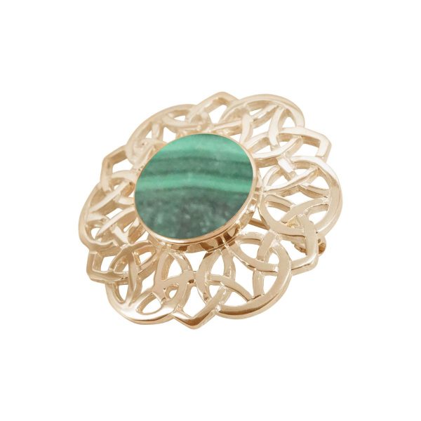 Yellow Gold Malachite Round Celtic Brooch