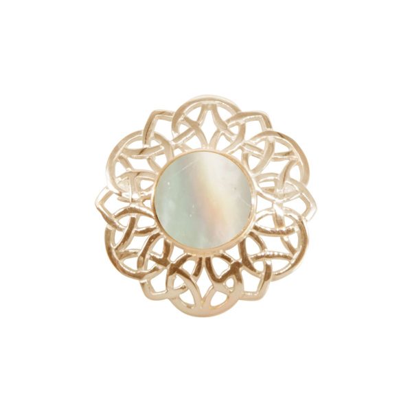 Yellow Gold Mother of Pearl Round Celtic Brooch