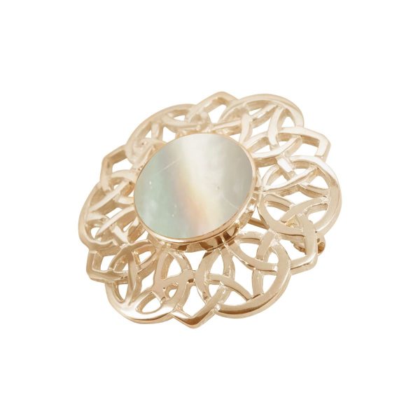 Yellow Gold Mother of Pearl Round Celtic Brooch