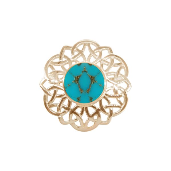 Yellow Gold Turquoise Round Celtic Brooch