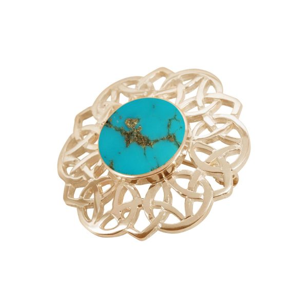 Yellow Gold Turquoise Round Celtic Brooch