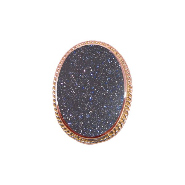 Rose Gold Blue Goldstone Oval Rope Edge Brooch