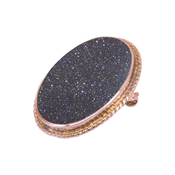 Rose Gold Blue Goldstone Oval Rope Edge Brooch