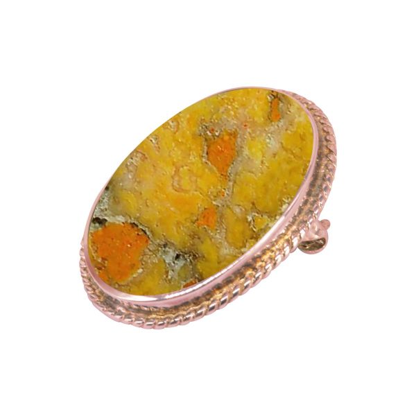 Rose Gold Bumblebee Jasper Oval Rope Edge Brooch