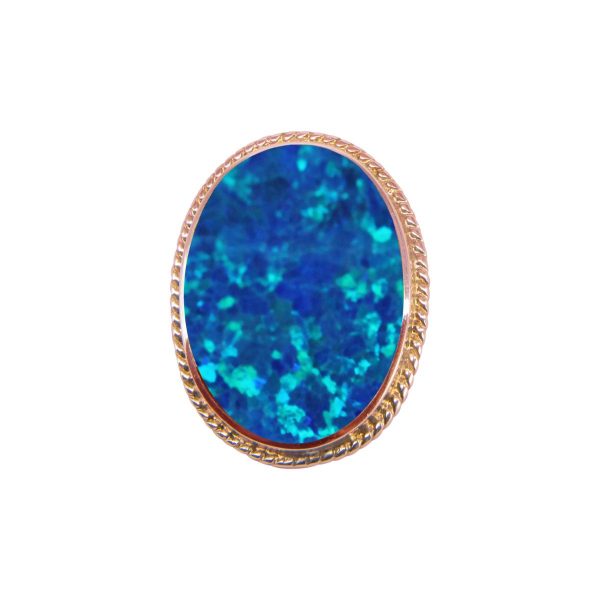 Rose Gold Opalite Cobalt Blue Oval Rope Edge Brooch