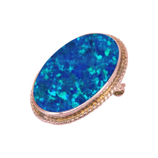 Rose Gold Opalite Cobalt Blue Oval Rope Edge Brooch