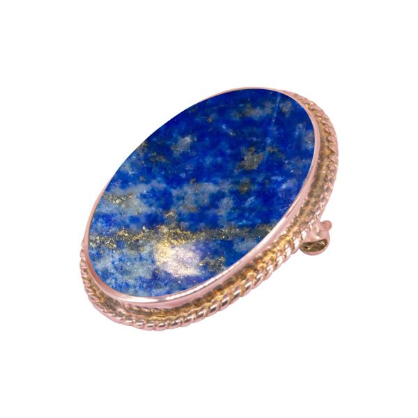 Rose Gold Lapis Oval Rope Edge Brooch