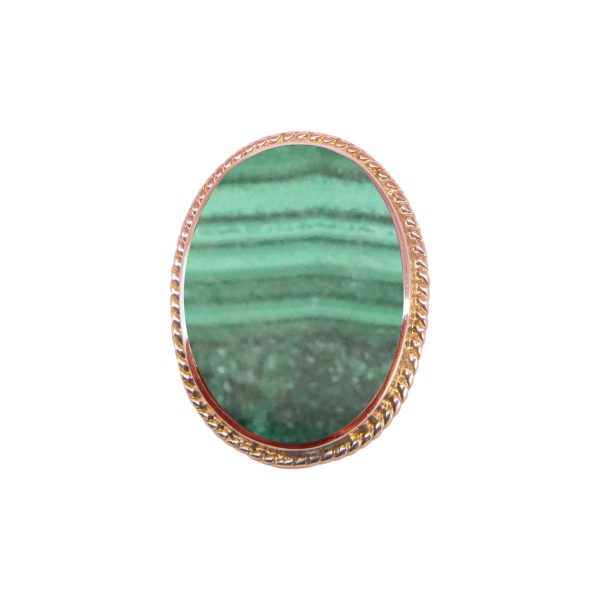 Rose Gold Malachite Oval Rope Edge Brooch
