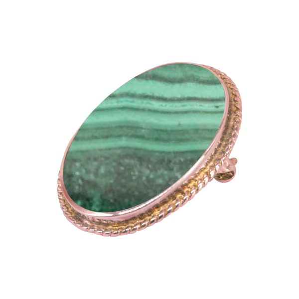 Rose Gold Malachite Oval Rope Edge Brooch
