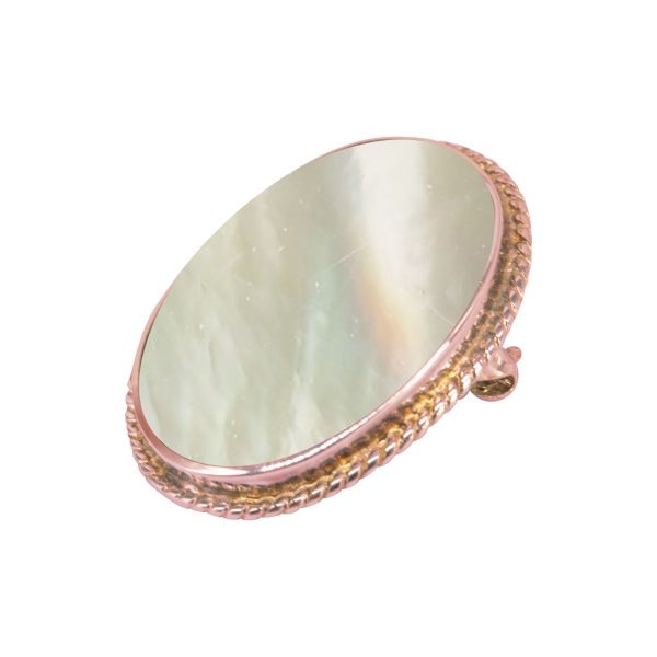 Rose Gold Mother of Pearl Oval Rope Edge Brooch