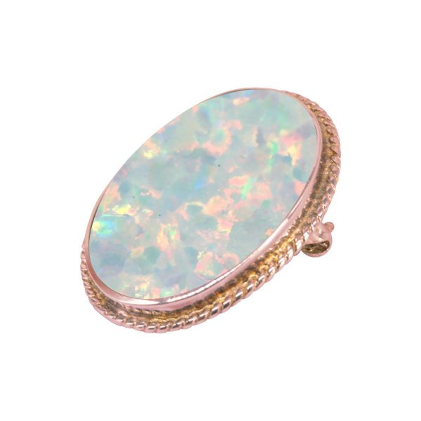 Rose Gold Opalite Sun Ice Oval Rope Edge Brooch