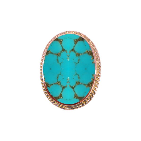 Rose Gold Turquoise Oval Rope Edge Brooch