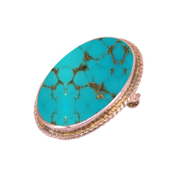 Rose Gold Turquoise Oval Rope Edge Brooch