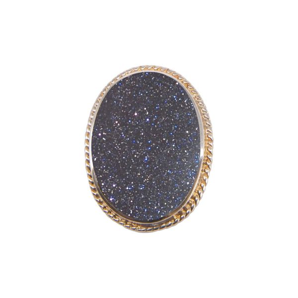 Silver Blue Goldstone Oval Rope Edge Brooch