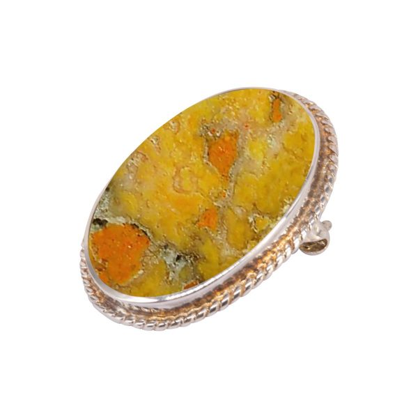 Silver Bumblebee Jasper Oval Rope Edge Brooch