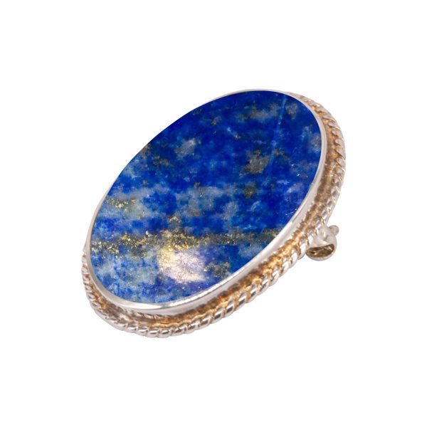 Silver Lapis Oval Rope Edge Brooch