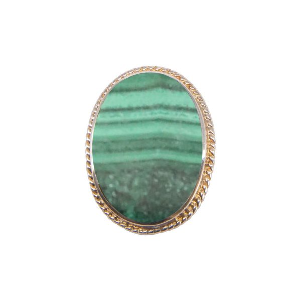 Silver Malachite Oval Rope Edge Brooch