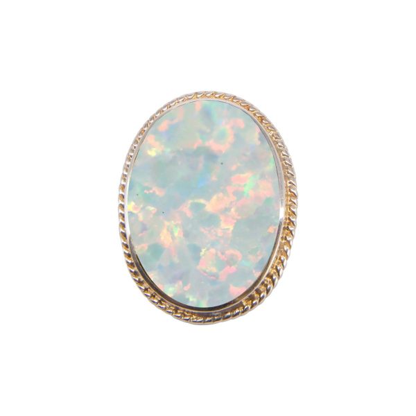 Silver Opalite Sun Ice Oval Rope Edge Brooch