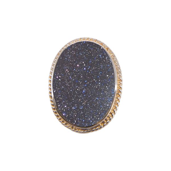White Gold Blue Goldstone Oval Rope Edge Brooch