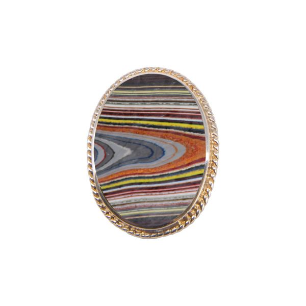 White Gold Fordite Oval Rope Edge Brooch
