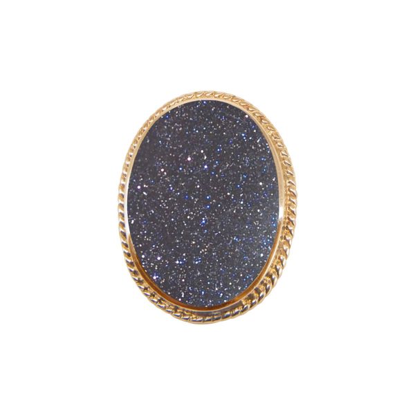 Yellow Gold Blue Goldstone Oval Rope Edge Brooch