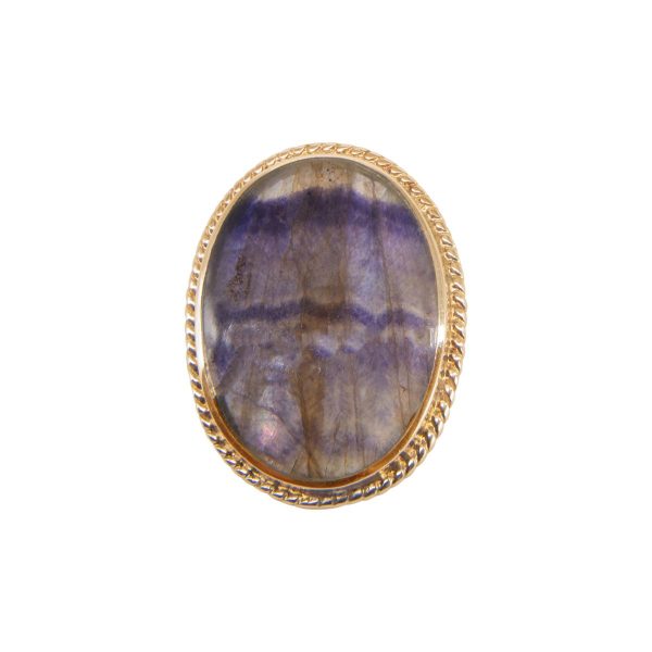 Yellow Gold Blue John Oval Rope Edge Brooch