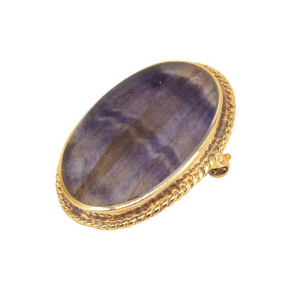 Yellow Gold Blue John Oval Rope Edge Brooch