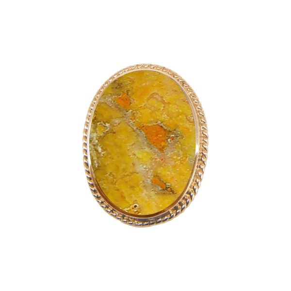 Yellow Gold Bumblebee Jasper Oval Rope Edge Brooch