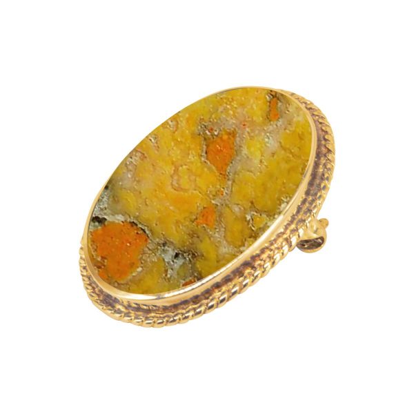 Yellow Gold Bumblebee Jasper Oval Rope Edge Brooch