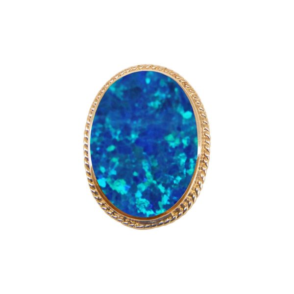 Yellow Gold Opalite Cobalt Blue Oval Rope Edge Brooch