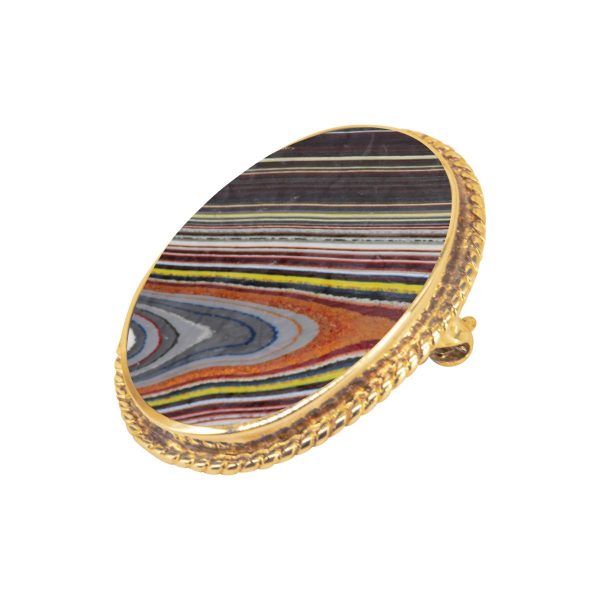 Yellow Gold Fordite Oval Rope Edge Brooch