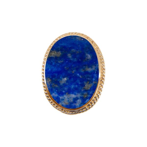 Yellow Gold Lapis Oval Rope Edge Brooch