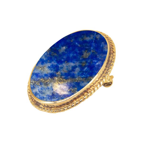 Yellow Gold Lapis Oval Rope Edge Brooch