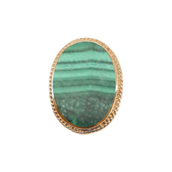 Yellow Gold Malachite Oval Rope Edge Brooch