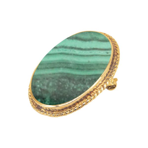 Yellow Gold Malachite Oval Rope Edge Brooch