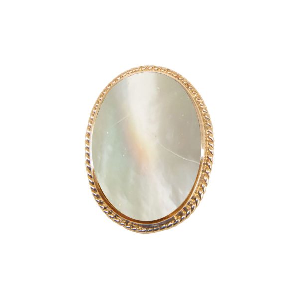 Yellow Gold Mother of Pearl Oval Rope Edge Brooch