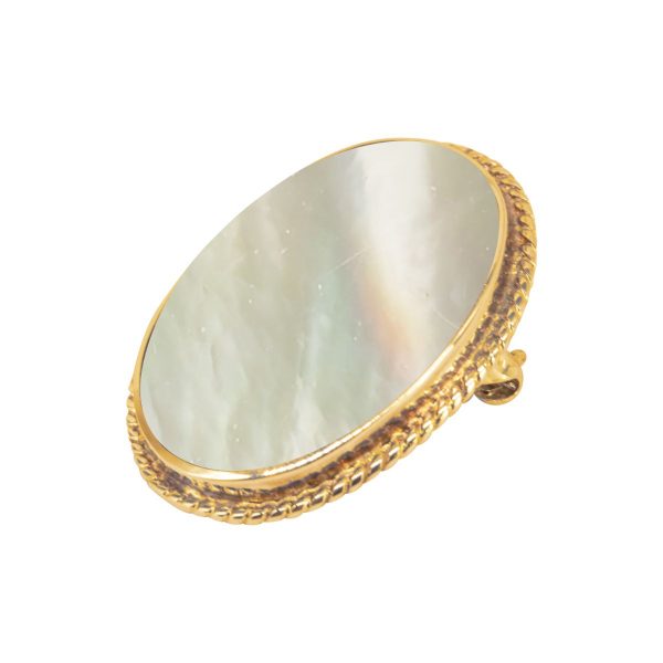 Yellow Gold Mother of Pearl Oval Rope Edge Brooch