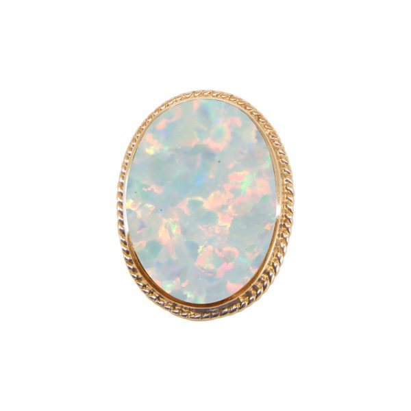 Yellow Gold Opalite Sun Ice Oval Rope Edge Brooch