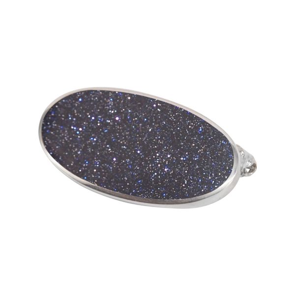 Silver Blue Goldstone Oval Brooch