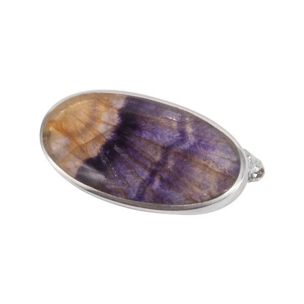 Silver Oval Blue John Stone Brooch