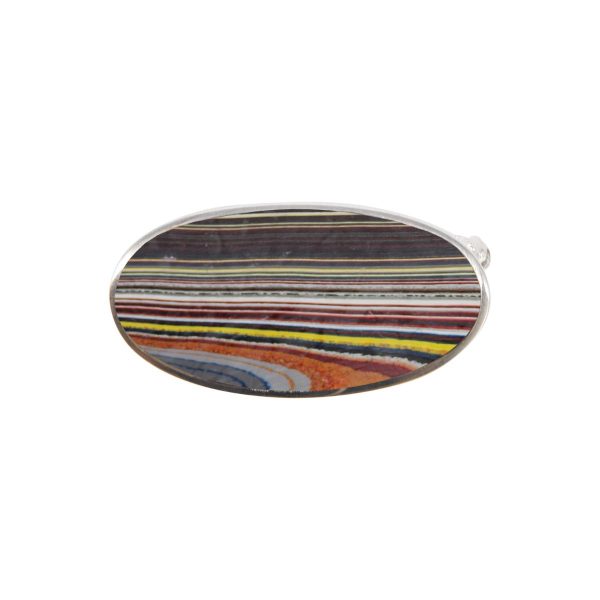 Silver Fordite Oval Brooch