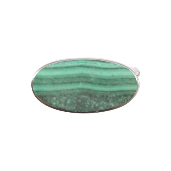 Silver Malachite Oval Brooch