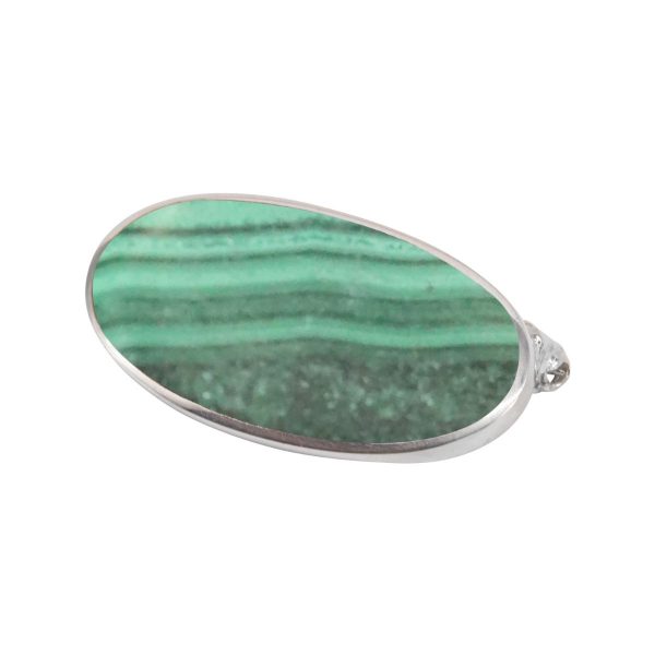 Silver Malachite Oval Brooch