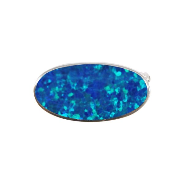 White Gold Opalite Cobalt Blue Oval Brooch