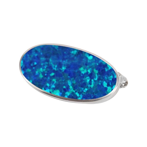 White Gold Opalite Cobalt Blue Oval Brooch