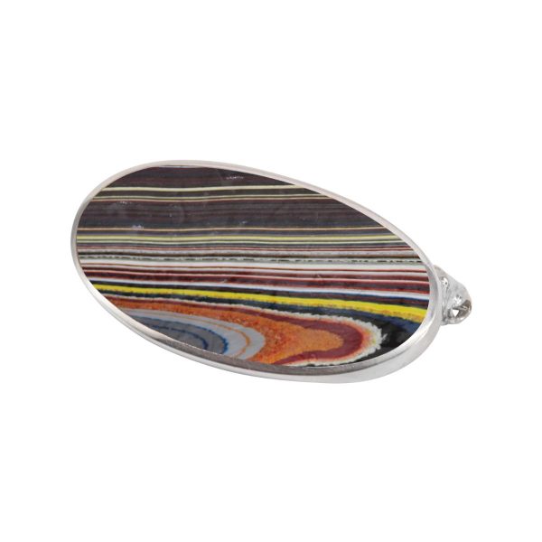 White Gold Fordite Oval Brooch