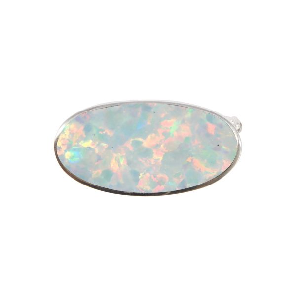 White Gold Opalite Sun Ice Oval Brooch