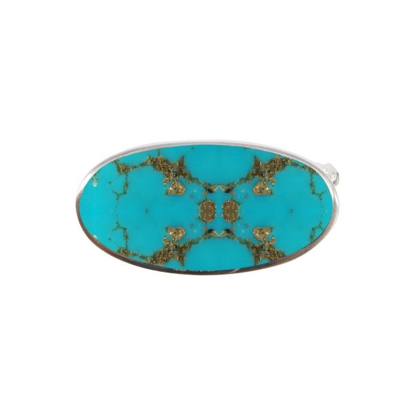 White Gold Turquoise Oval Brooch