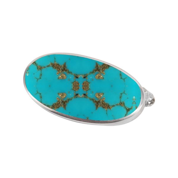 White Gold Turquoise Oval Brooch